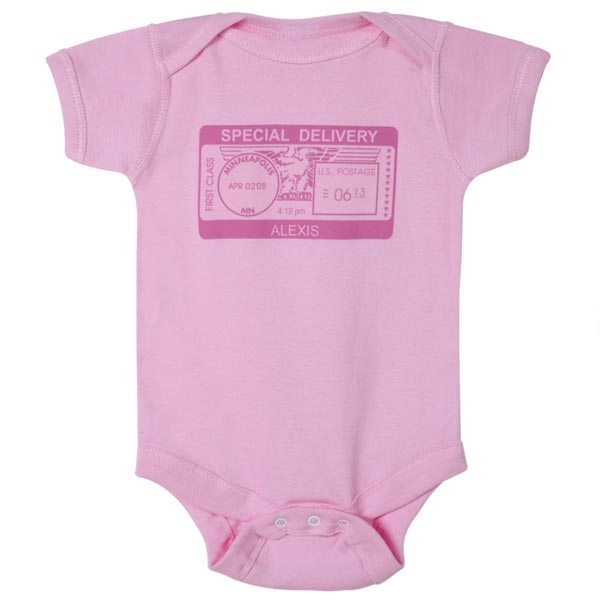 Product image for Personalized 'Special Delivery' Postmark One-Piece Bodysuit - Pink