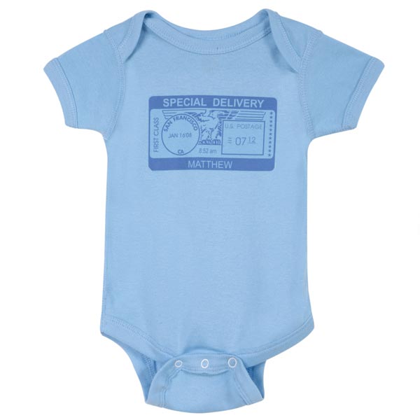 Product image for Personalized 'Special Delivery' Postmark One-Piece Bodysuit - Blue