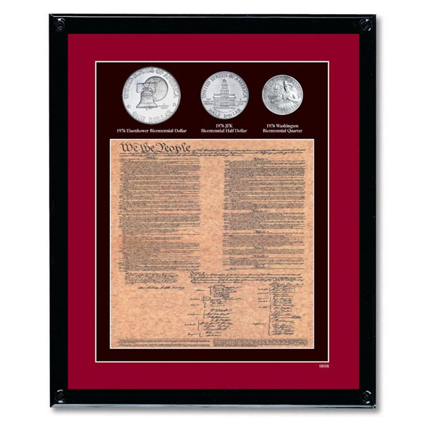 Product image for Framed U.S. Constitution With All 3 Bicentennial Coins