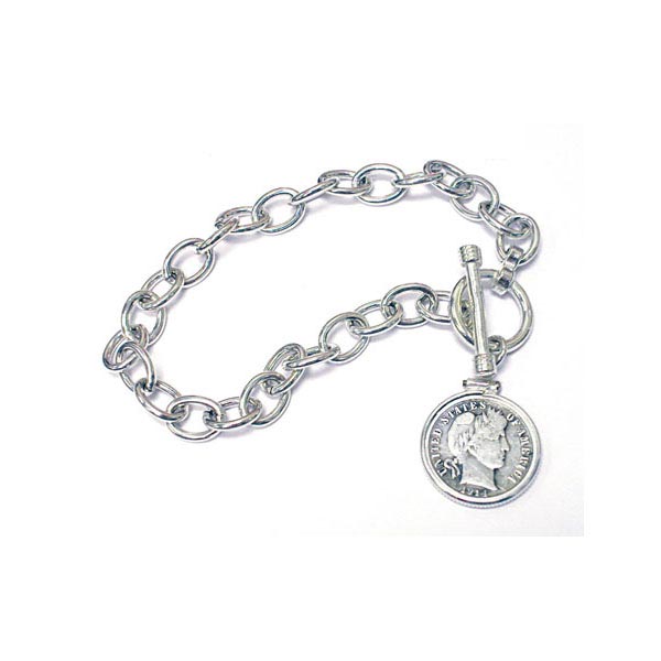 Product image for Sterling Silver Toggle Bracelet With Silver Barber Dime