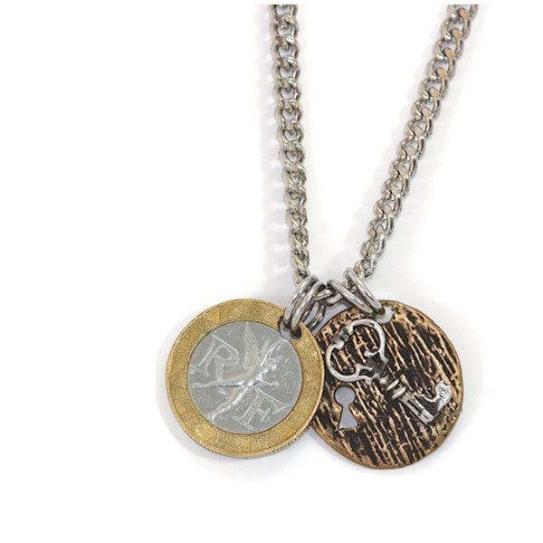 Product image for French Franc With Sterling Silver Lock And Key Men's Necklace