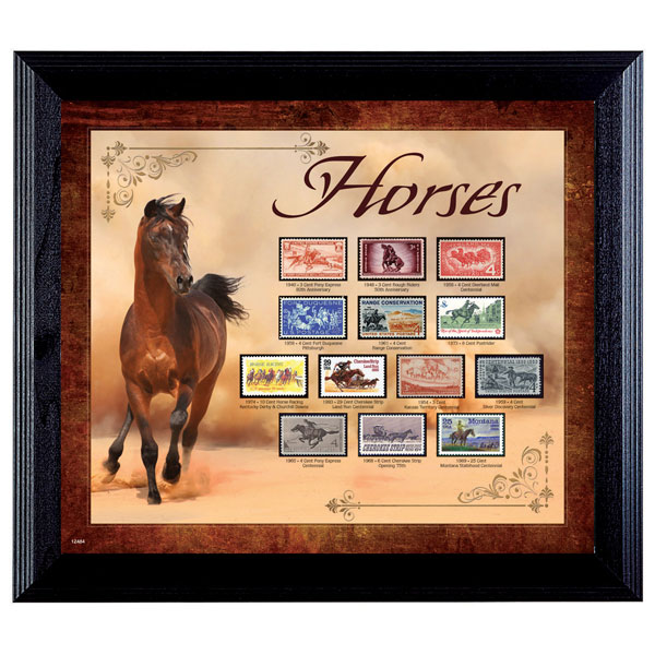 Product image for Horses on Stamps in Wall Frame