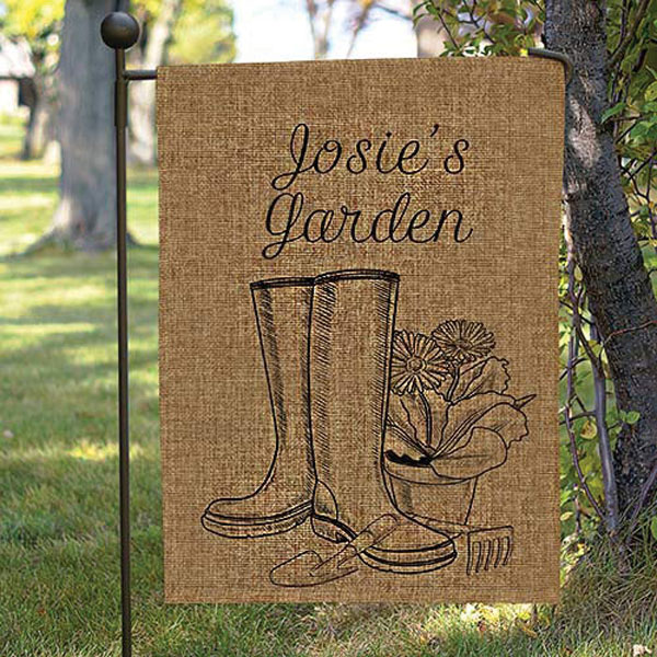 Product image for Personalized Garden Boots Burlap Garden Flag with Flag Pole