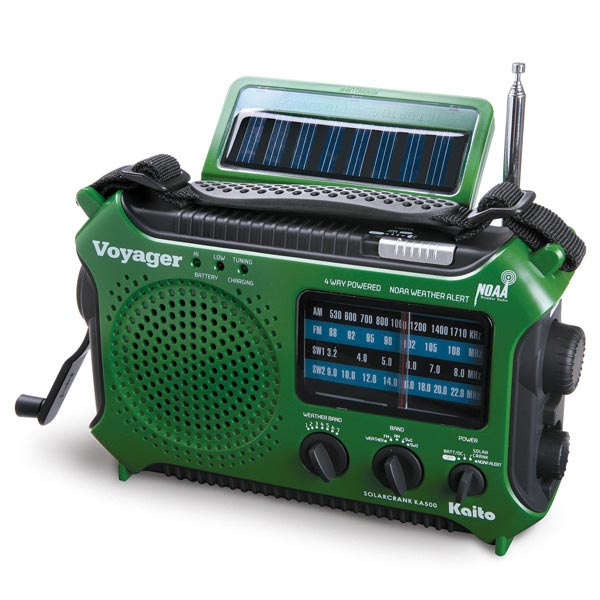Product image for 4-Way Powered Emergency Weather Alert Radio with Cell Phone Charger - Green
