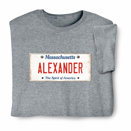 Personalized State License Plate T-Shirt or Sweatshirt - Massachusetts