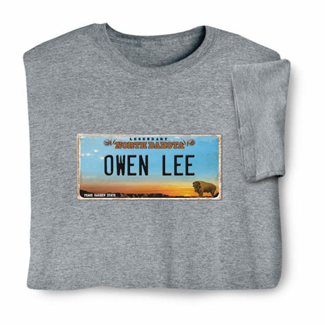 Personalized State License Plate T-Shirt or Sweatshirt - North Dakota