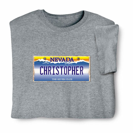 Personalized State License Plate T-Shirt or Sweatshirt - Nevada