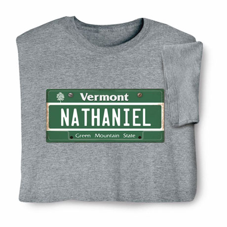 Personalized State License Plate T-Shirt or Sweatshirt - Vermont