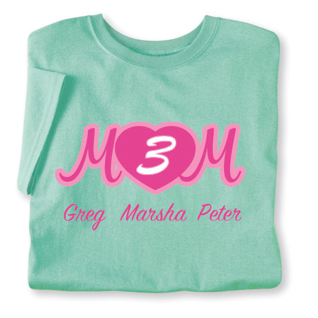 Personalized Mom's Maroon Heart Cursive Number of Kids T-Shirt - Mother's Day Gift