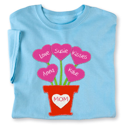 Personalized Mother's Day Heart Flower Pot T-Shirt