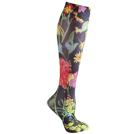 Product image for Celeste Stein® Women's Printed Closed Toe Mild Compression Knee High stocking - Black Wildflowers