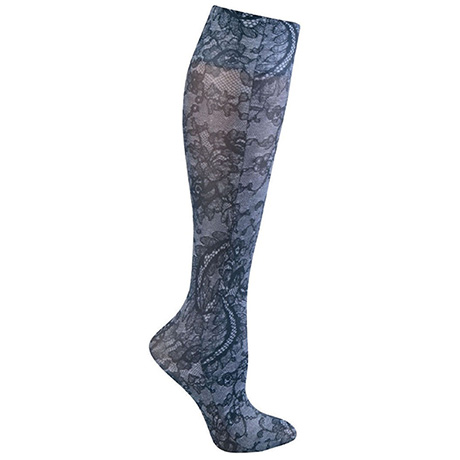 Celeste Stein® Women's Printed Closed Toe Mild Compression Knee High Stockings - Wide Calf - Black Lace