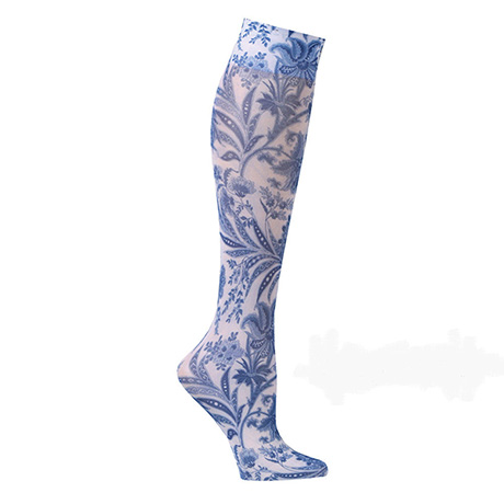 Product image for Celeste Stein® Women's Printed Closed Toe Mild Compression Knee High Stockings - Wide Calf - Navy Paris
