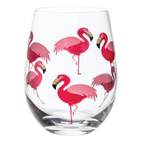 Birds Stemless Glass Set of 4 - Flamingos 