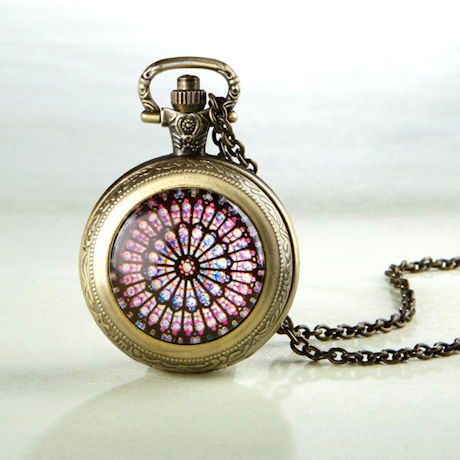 Notre Dame Rose Window Pocket Watch Necklace
