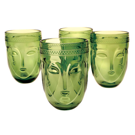 Green Glass Buddha Tumblers - Set of 4