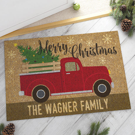 Personalized Christmas Truck Doormat 