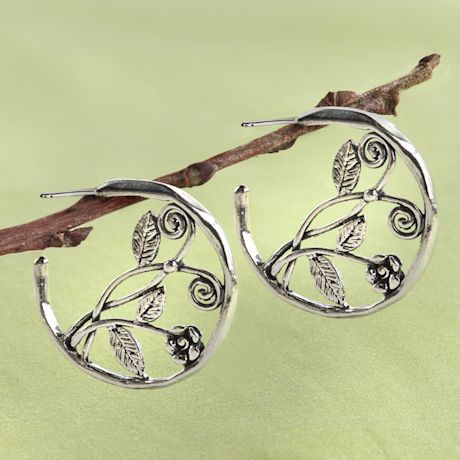 Sterling Silver Floral Post Hoop Earrings