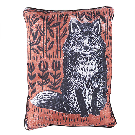 Woodblock Woodland Animals Pillow - Fox Pillow (13' x 18')