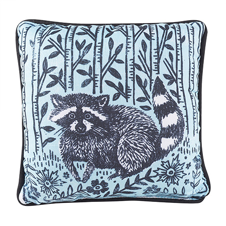 Woodblock Woodland Animals Pillow - Raccoon (12' square)