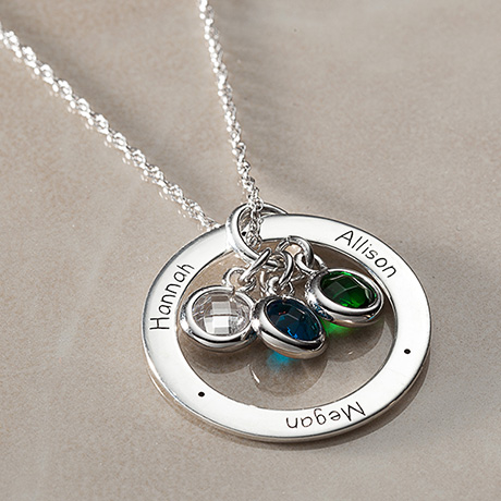 Product image for Personalized Sterling Silver Family Name with Birthstones Necklace