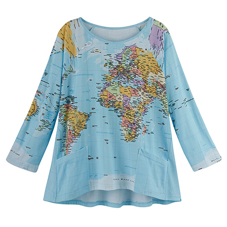 World Map Print Pocket Tunic