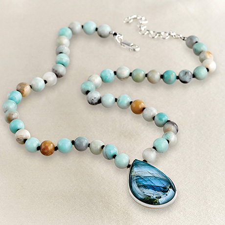 Product image for Labradorite Teardrop Knotted Necklace
