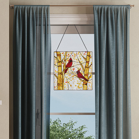 Product image for Cardinals in Fall Stained Glass Panel