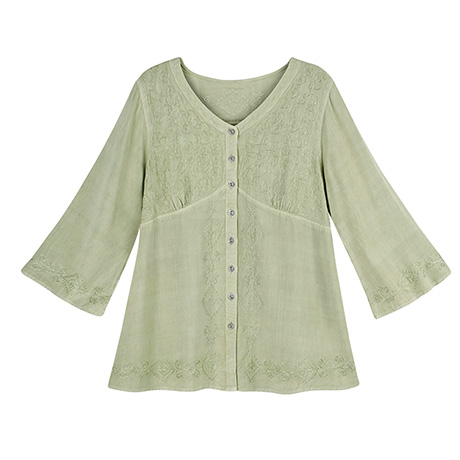 Embroidered Vining Hearts Button Tunic