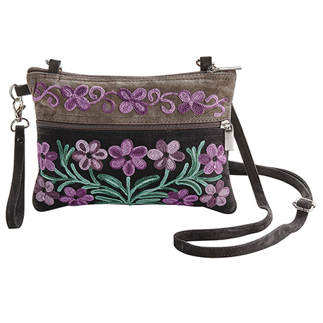 Embroidered Violets Crossbody Bag