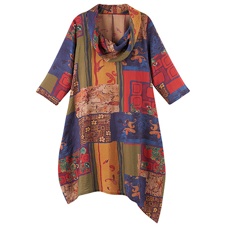 Abstract Print Cowl Neck Tunic