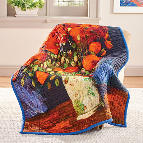 Van Gogh Vase with Red Poppies Quilted Throw