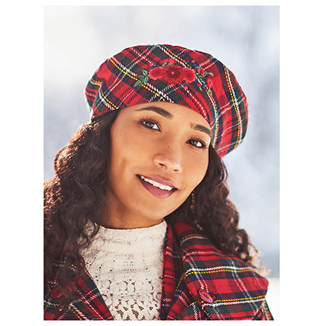 Product image for April Cornell Tartan Embroidered Beret