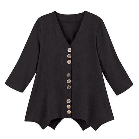 Textured Gauze Button-Front Tunic