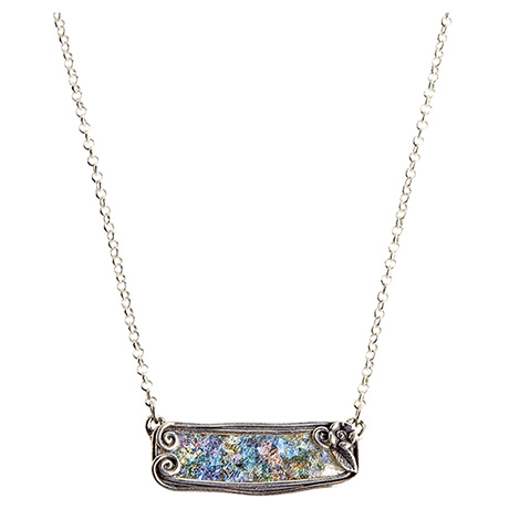Sterling Silver Framed Roman Glass Necklace