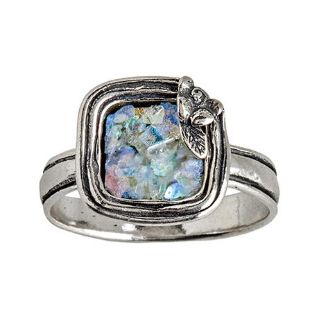 Sterling Silver Framed Roman Glass Ring