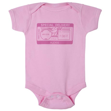 Personalized 'Special Delivery' Postmark One-Piece Bodysuit - Pink
