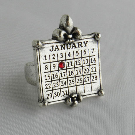 Personalized Calendar Fleur De Lis Adjustable Ring