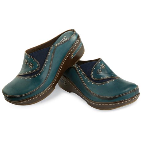 Product image for Spring Footwear Open-Back Hand-Painted Leather Clogs