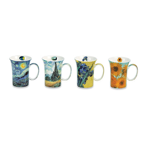 Bone China Van Gogh Mugs Set of 4 in Vibrant Colors