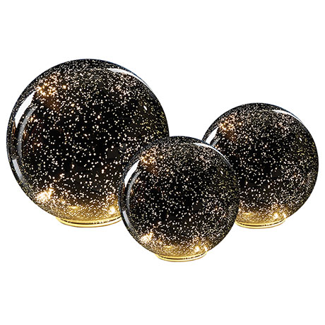 Lighted Mercury Glass Spheres - Set of Three (One Large and Two Small)