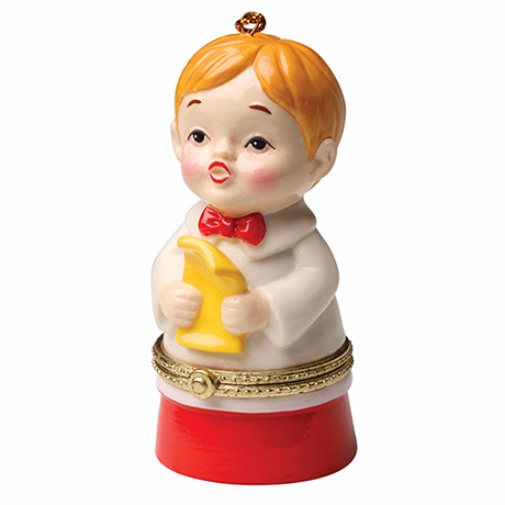 Porcelain Surprise Ornament - Caroler Boy