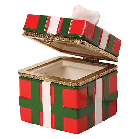 Product image for Porcelain Surprise Ornament - Plaid Gift Box