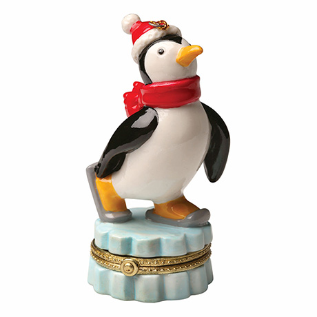 Porcelain Surprise Ornament - Skating Penguin