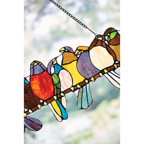 Product image for Birds on a Wire Stained Glass Hanging Panel