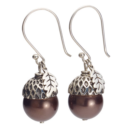 Product image for Sterling Silver and Pearl Acorn Earrings - Brown