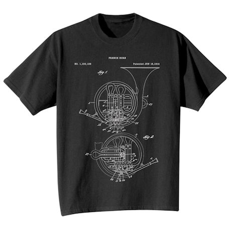 Vintage Patent Drawing Shirts - French Horn