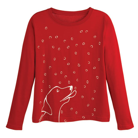 Product image for Marushka Dog Catching Snowflakes T-shirt