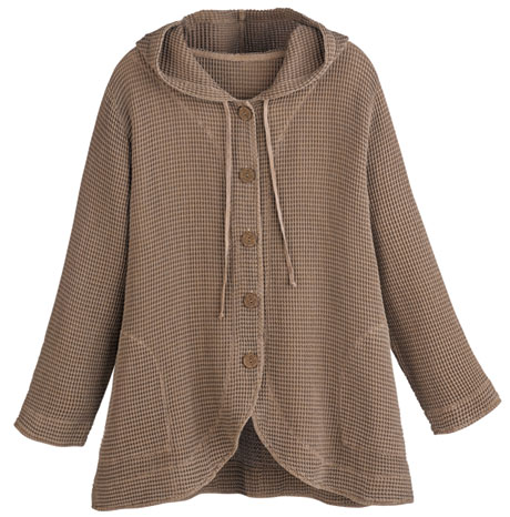 Product image for Tunic Jacket - Hooded Button-Front Waffle Jacket