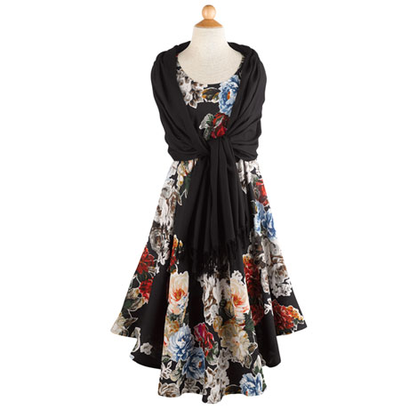 Peonies Trapeze Dress and Coordinating Scarf
